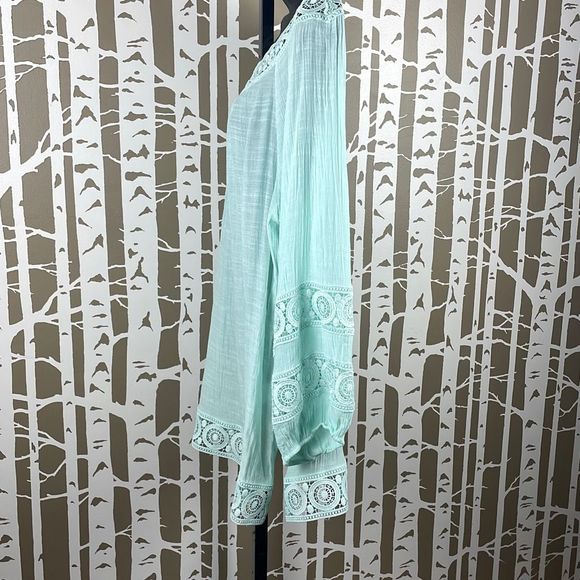 Indigo Soul Gauze Crochet Lace Trim Balloon Sleeve Tunic Top 2XL - Picture 2 of 11